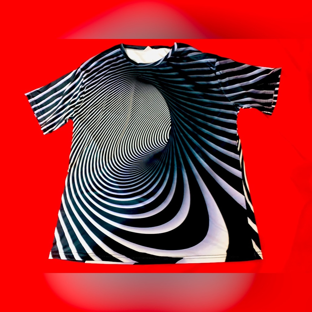 Men’s Psychedelic Shirt by SaShine XL Black & White Short Sleeves